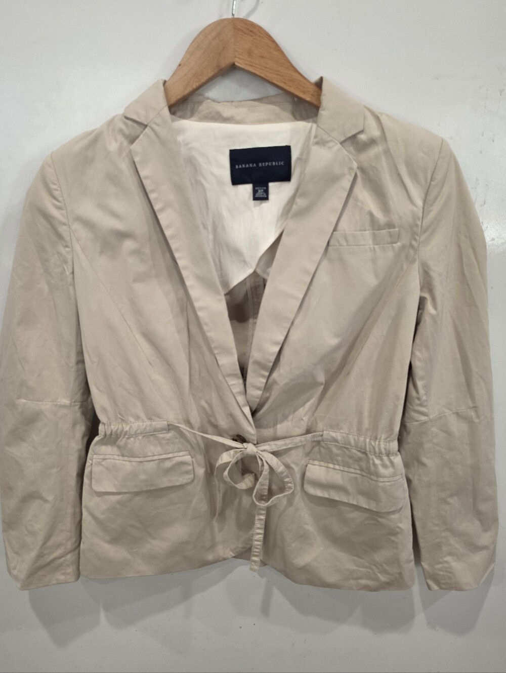 NwotBanana Republic Women's Khaki Cream Drawstring Waist Blazer Sz 8P Minimalist